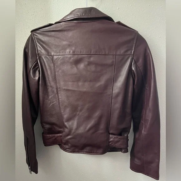 New AllSaints Balfern Leather Biker Jacket in Deep Berry Burgundy Womens’ Size 0